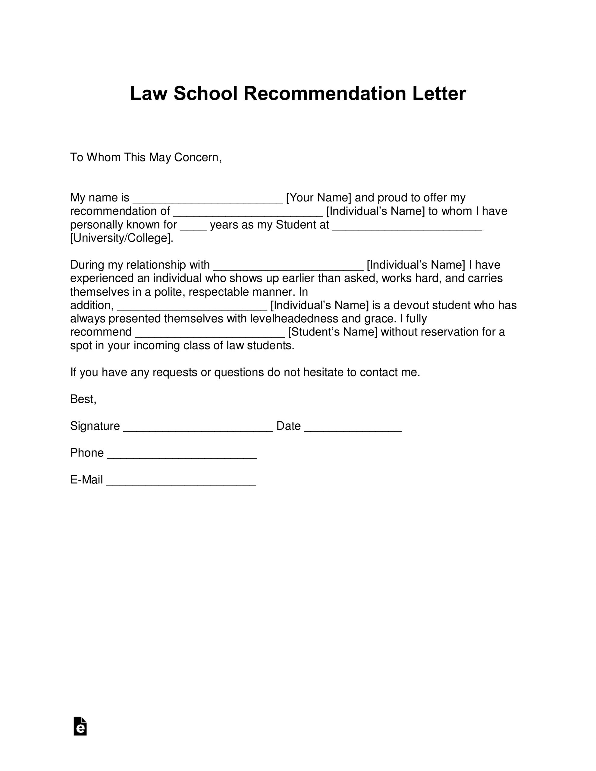 Free Law School Recommendation Letter Templates With regarding size 2550 X 3301