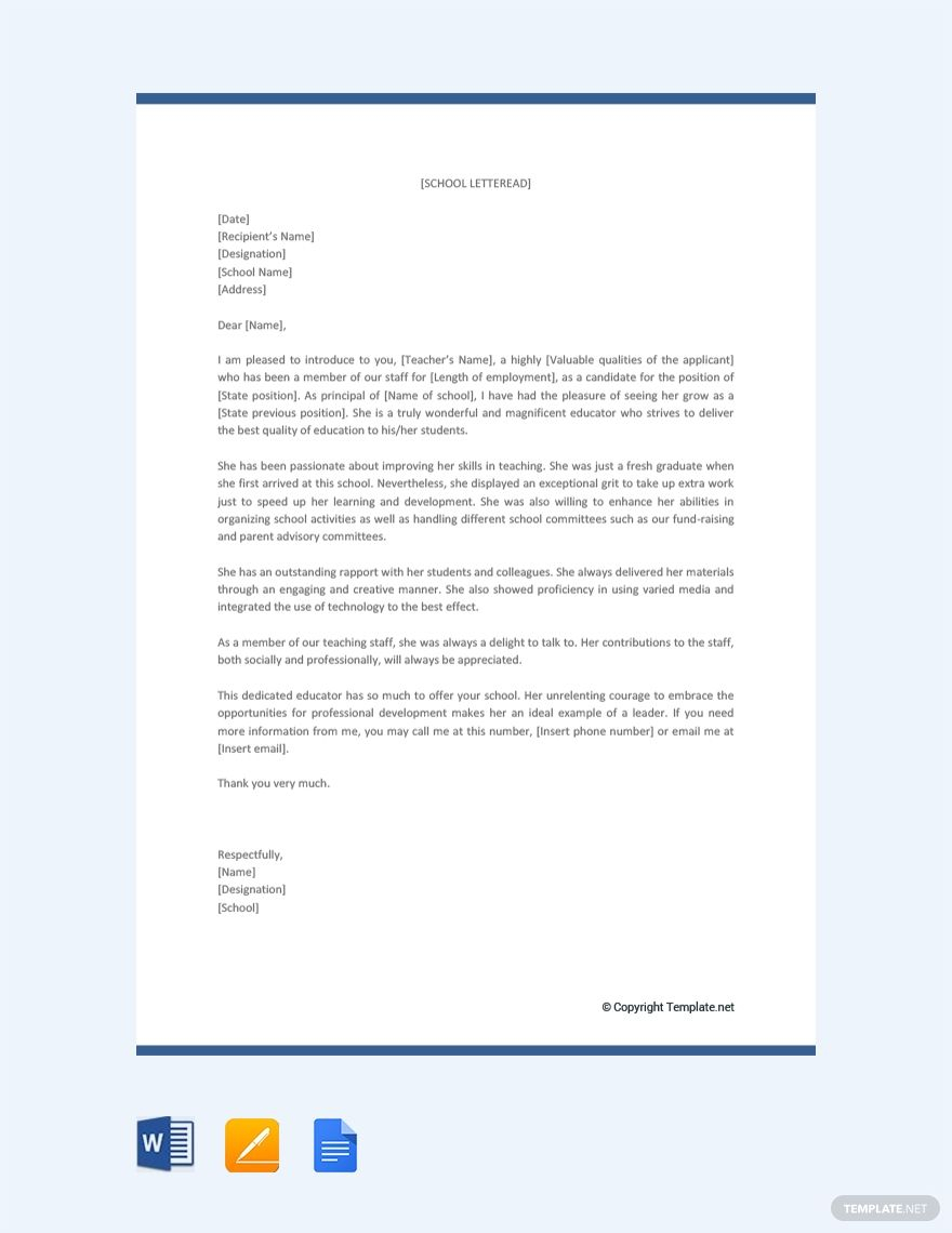 Free Letter Of Recommendation For Elementary Teacher for dimensions 880 X 1140