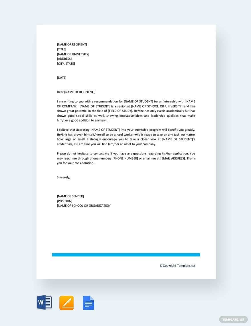 Free Letter Of Recommendation For Student Intern Letter for size 880 X 1140