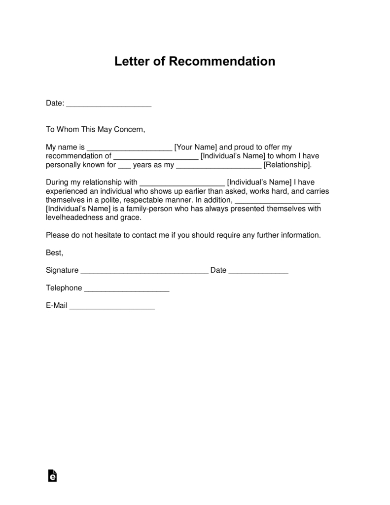 Free Letter Of Recommendation Templates Samples And Examples pertaining to sizing 791 X 1024