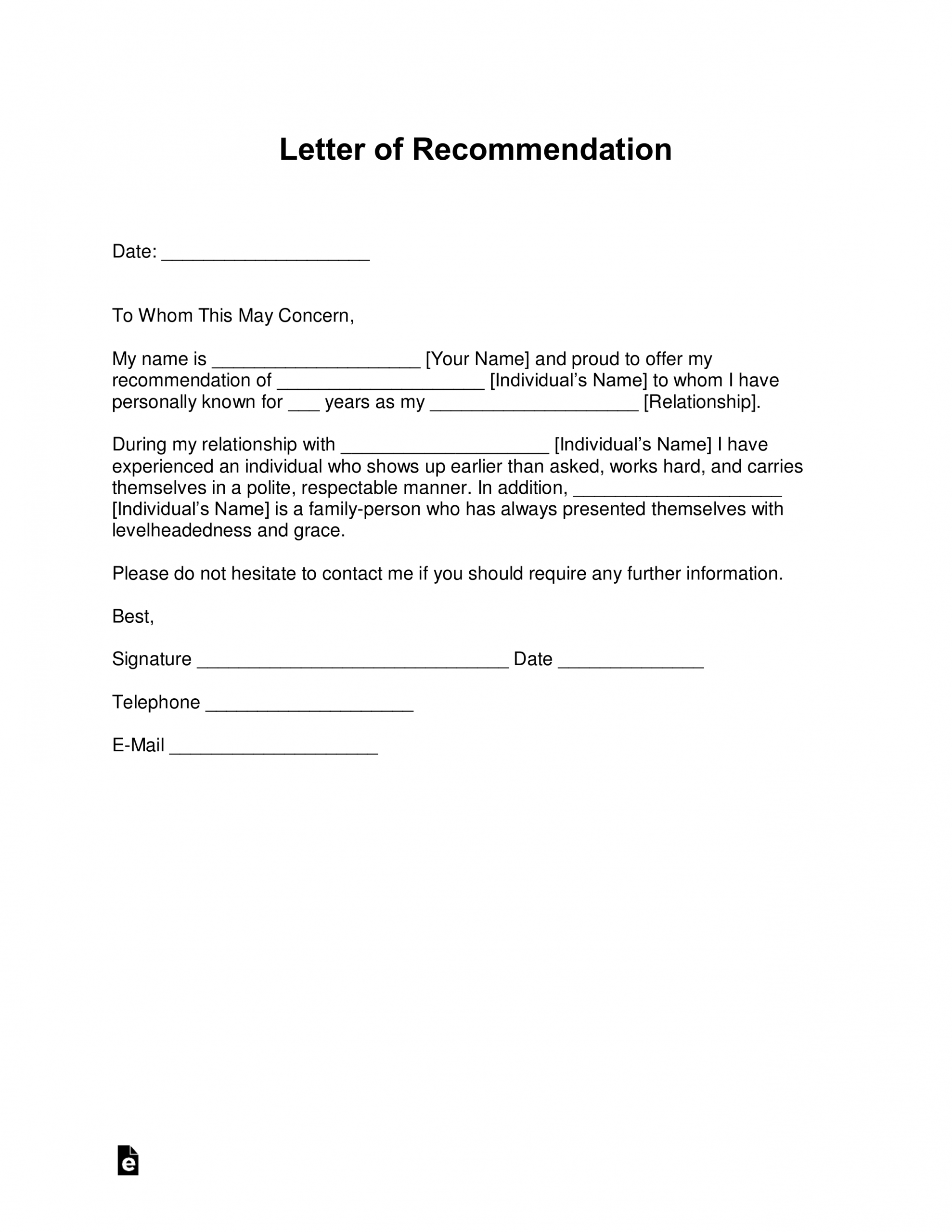 Free Letter Of Recommendation Templates Samples And for sizing 2550 X 3301