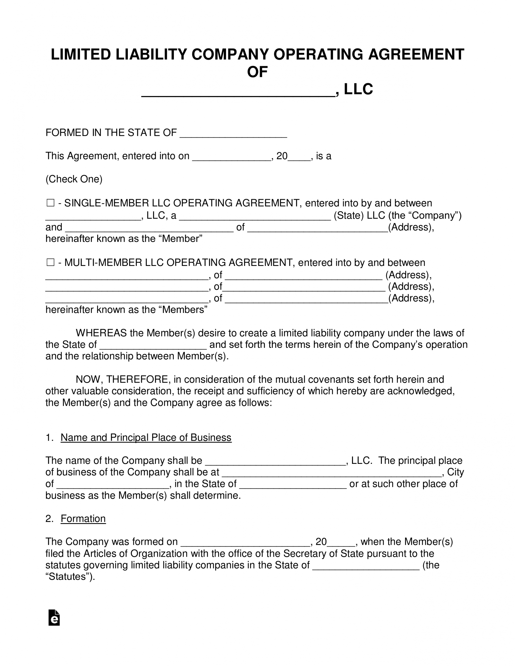 Free Llc Operating Agreement Templates Pdf Word Eforms throughout proportions 2550 X 3301