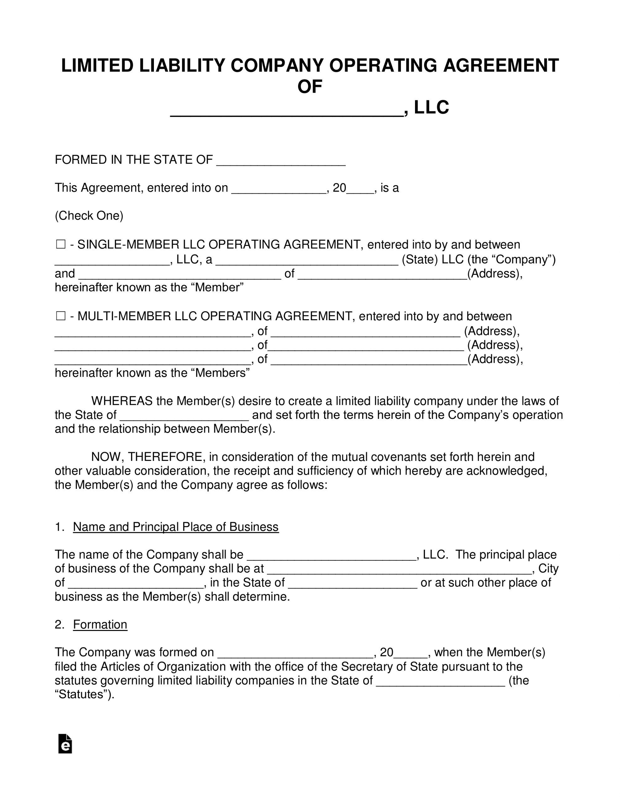 Free Llc Operating Agreement Templates Pdf Word Eforms with measurements 2550 X 3301
