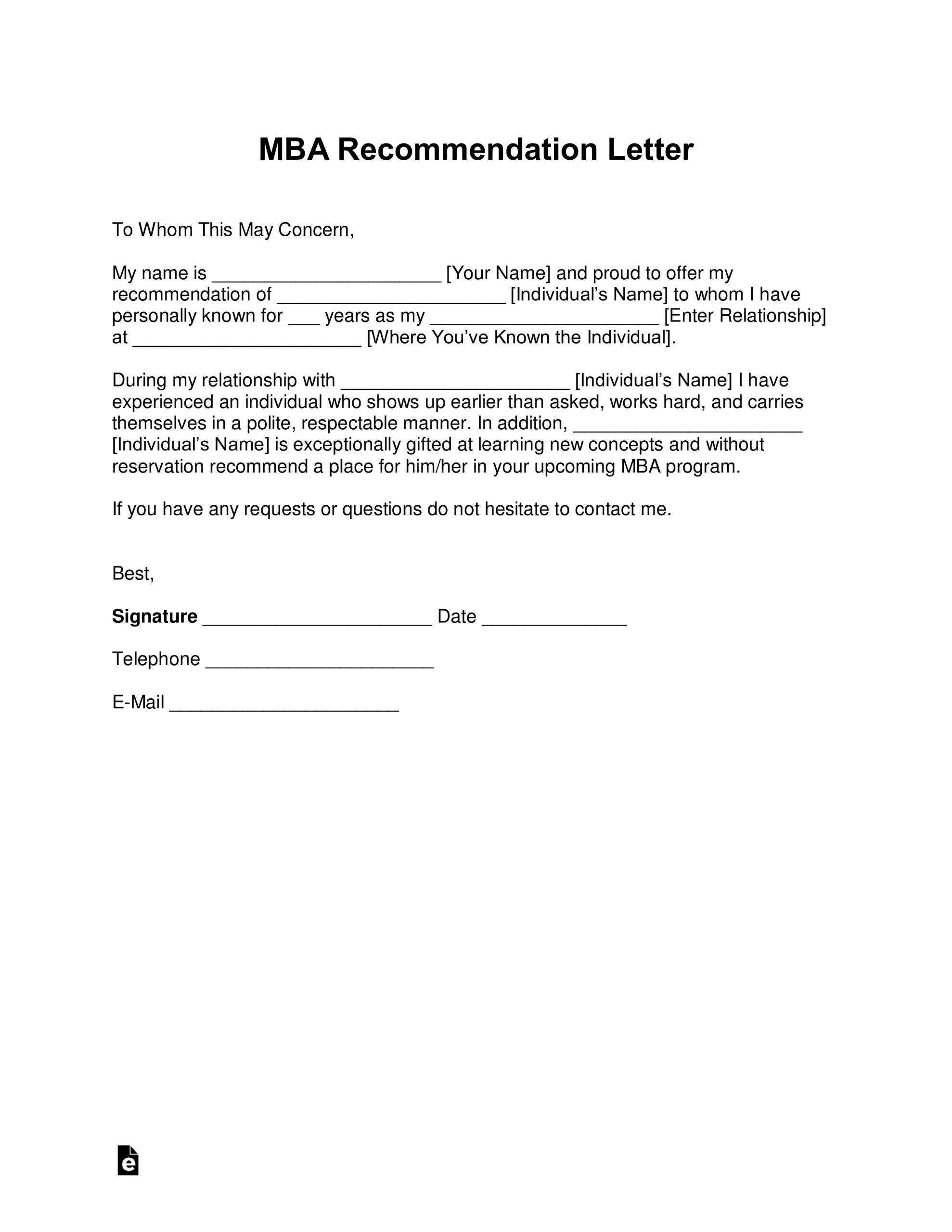 Free Mba Letter Of Recommendation Template With Samples for proportions 2550 X 3301