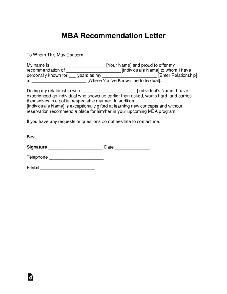 Free Mba Letter Of Recommendation Template With Samples Pdf inside proportions 791 X 1024