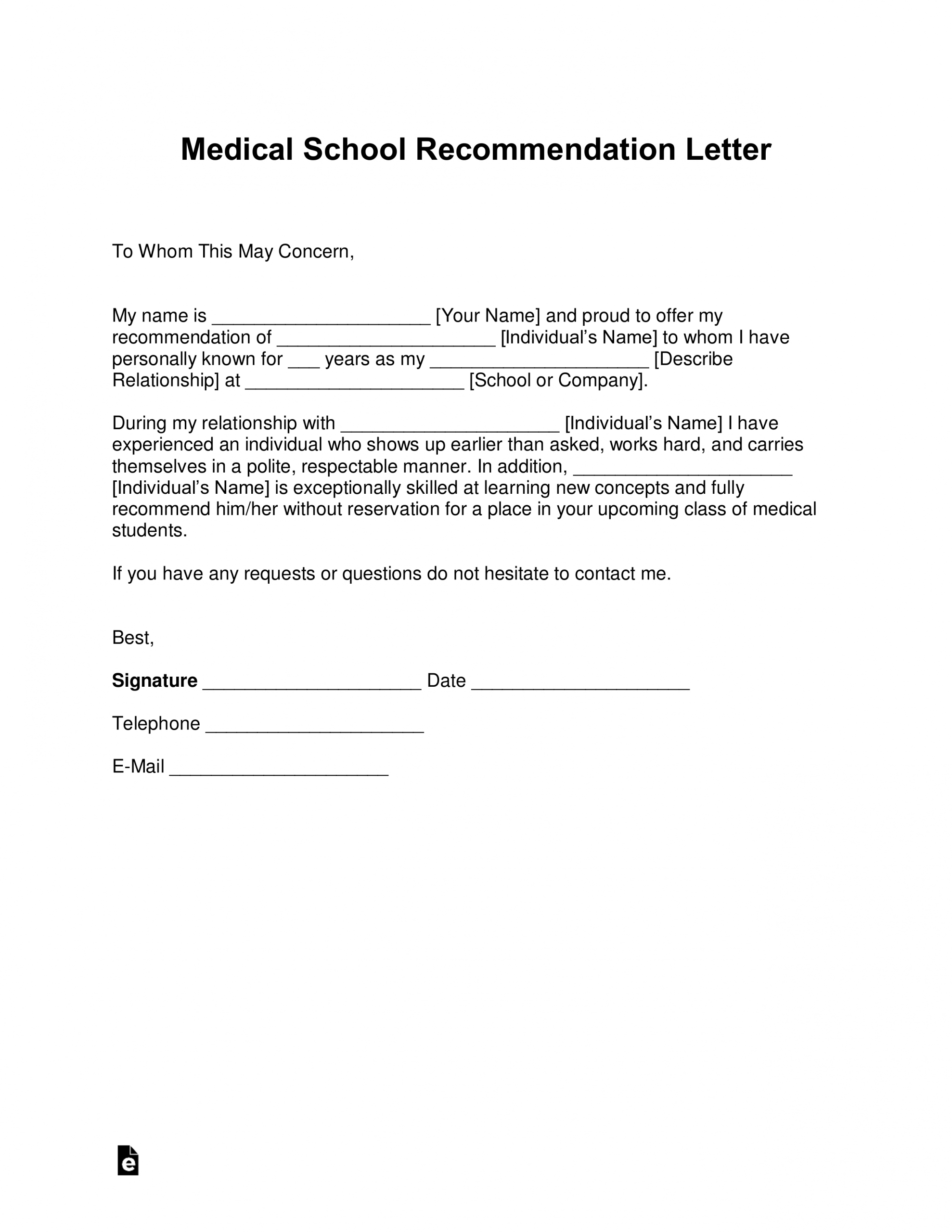 Free Medical School Letter Of Recommendation Template With for proportions 2550 X 3301