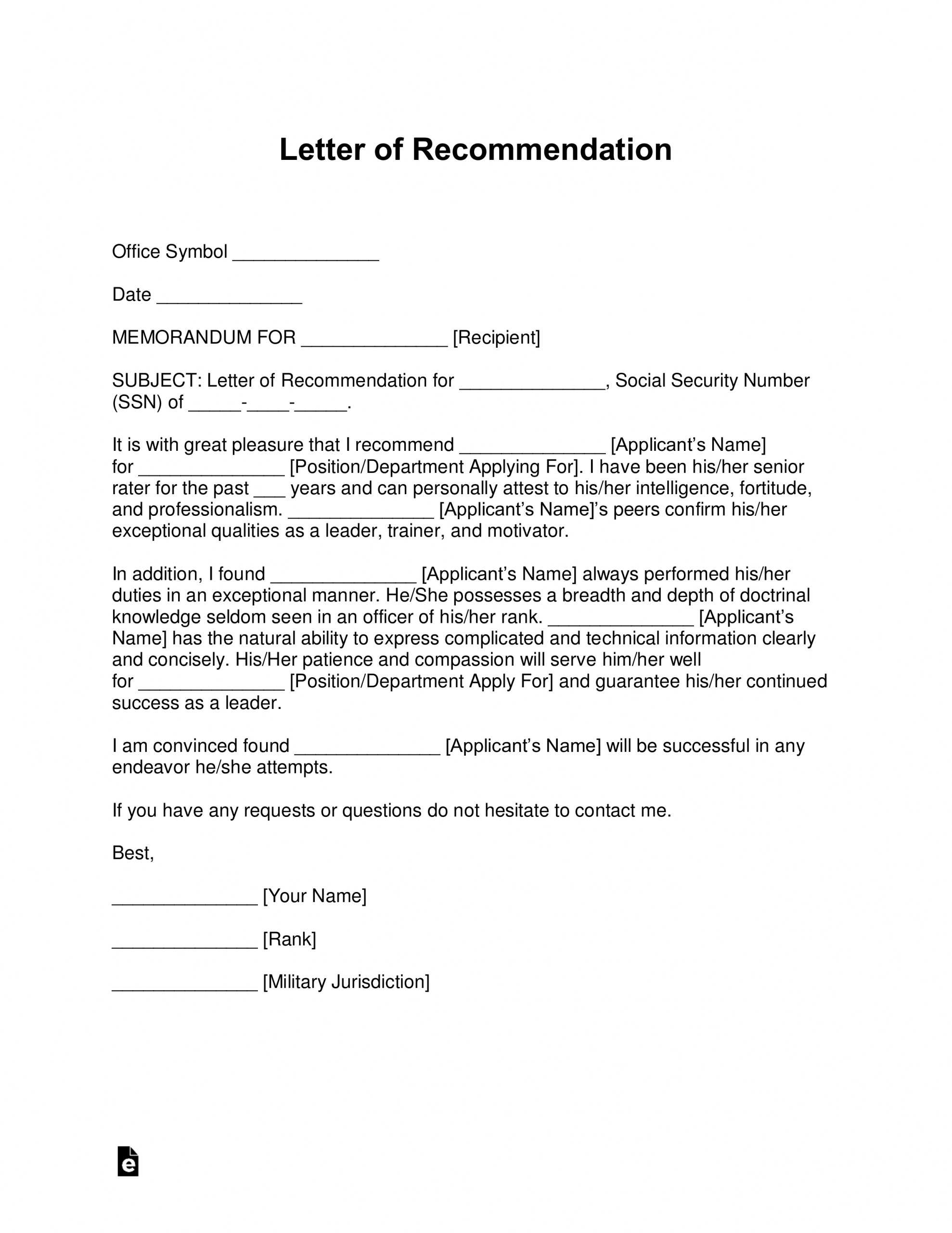 Free Military Letter Of Recommendation Templates Samples for proportions 2550 X 3301