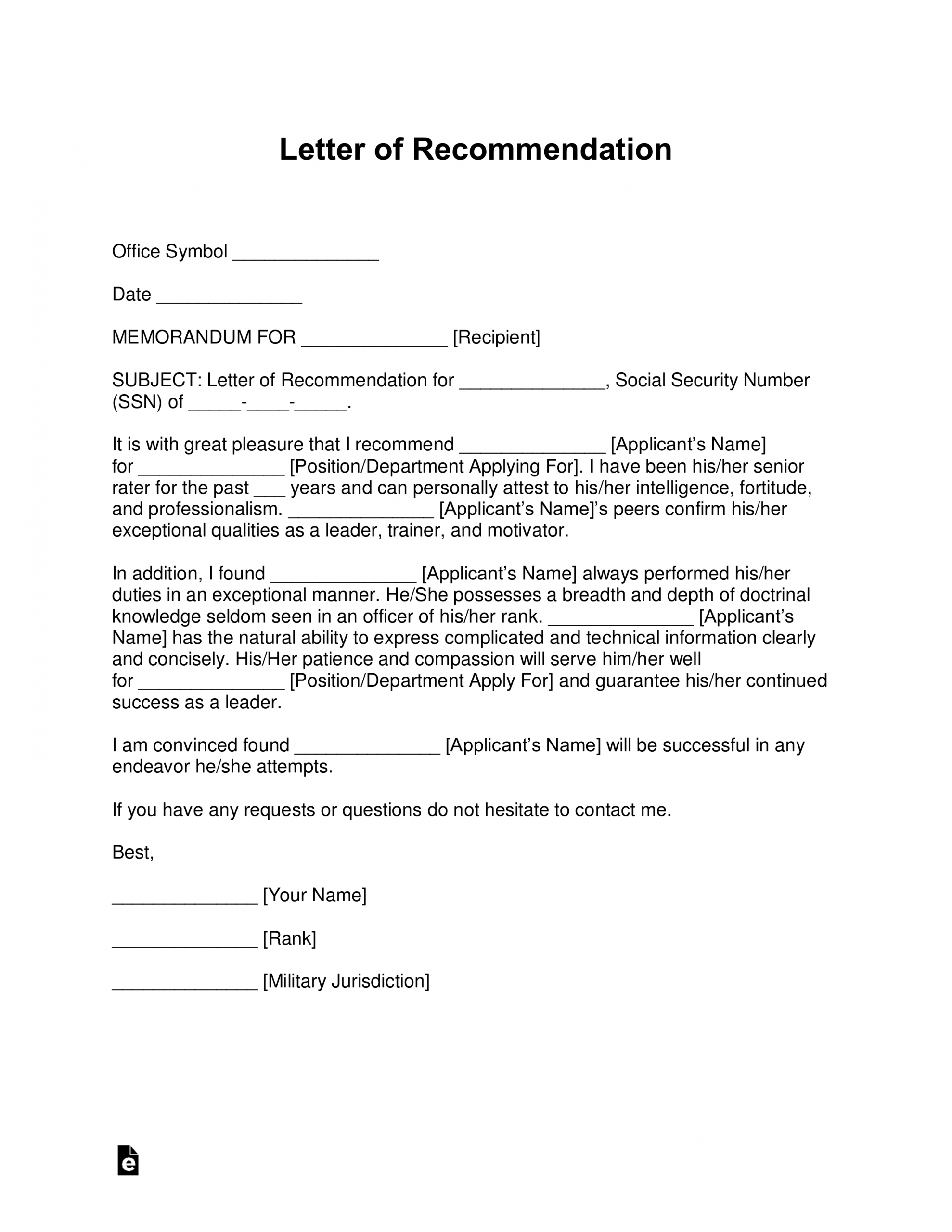 Free Military Letter Of Recommendation Templates Samples regarding measurements 2550 X 3301