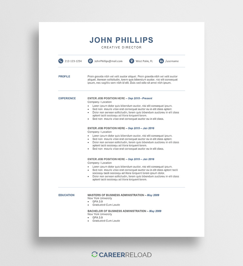 Free Modern Resume Template John Career Reload within proportions 850 X 930