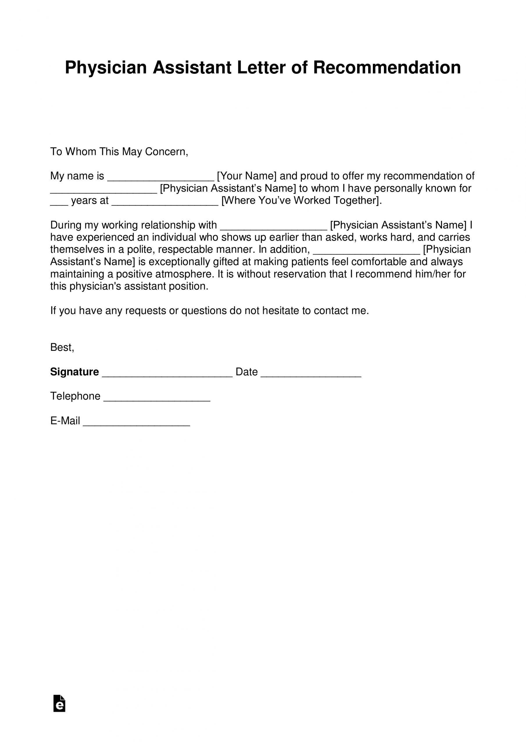 Free Physician Assistant Letter Of Recommendation Template pertaining to dimensions 2473 X 3497