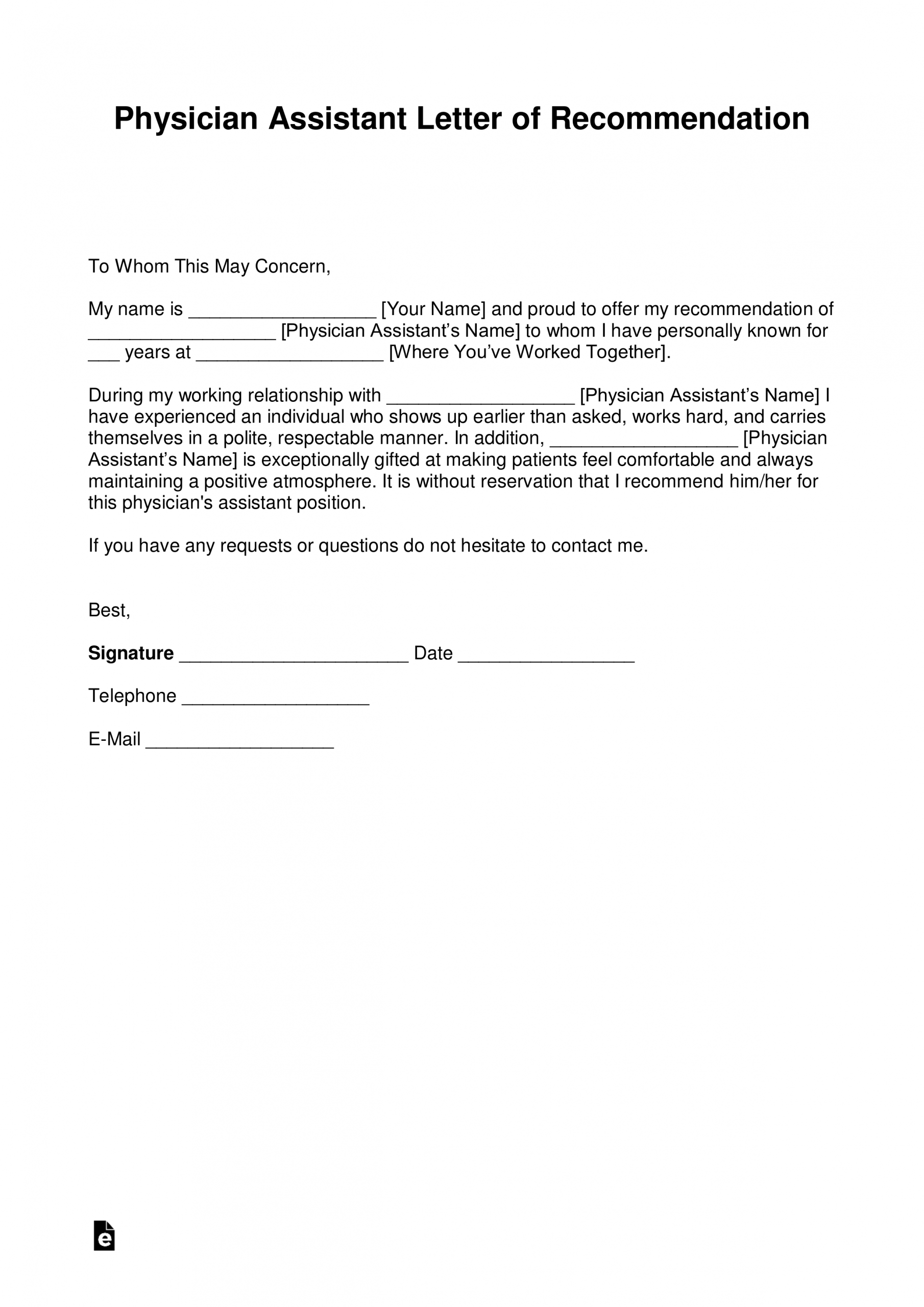 Free Physician Assistant Letter Of Recommendation Template regarding dimensions 2473 X 3497