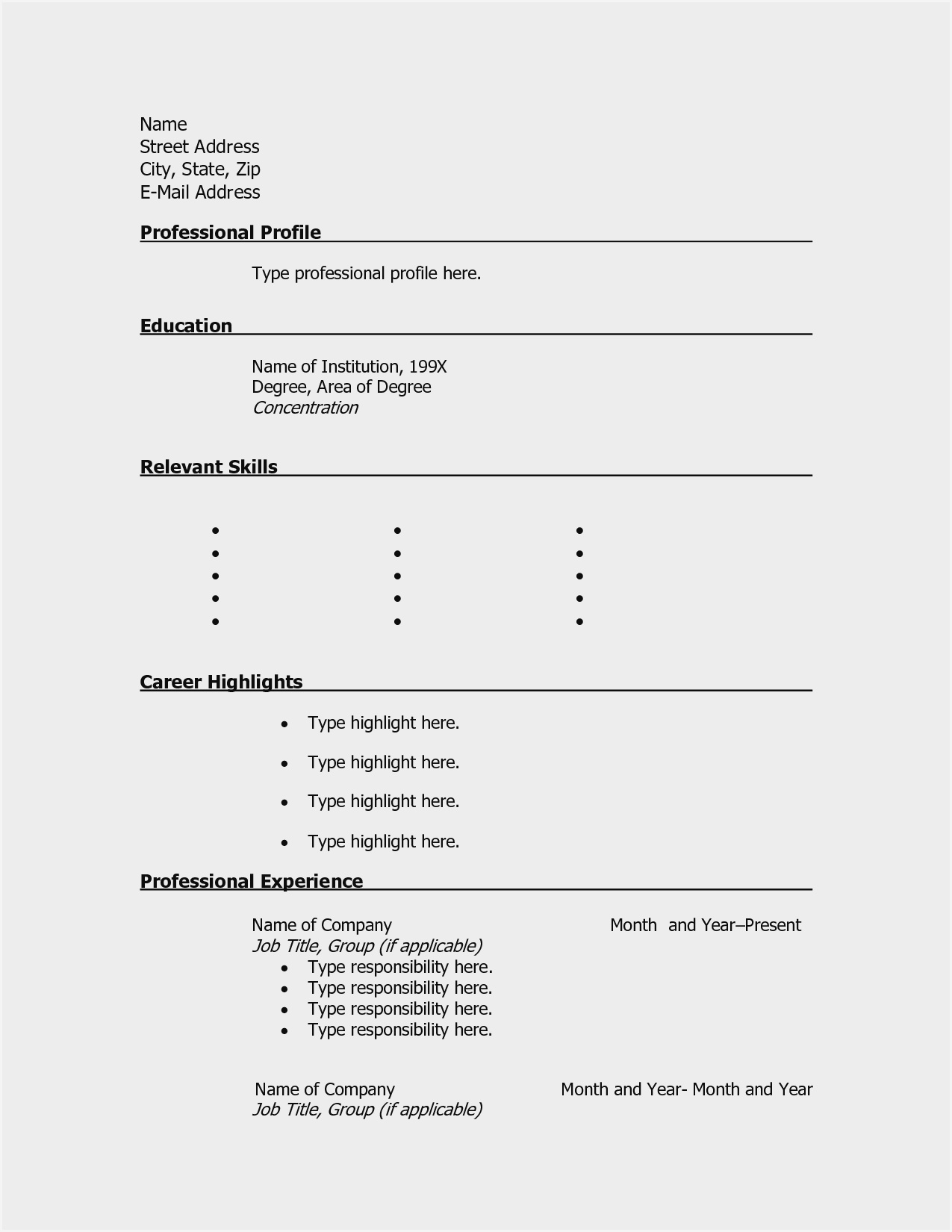 Free Printable Basic Resume Template Resume Resume regarding proportions 1275 X 1650