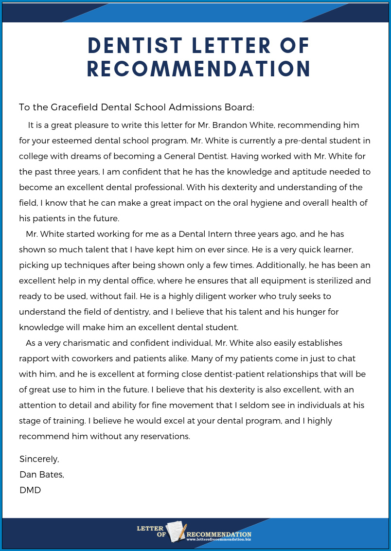 Free Printable Letter Of Recommendation Dental School in proportions 804 X 1133