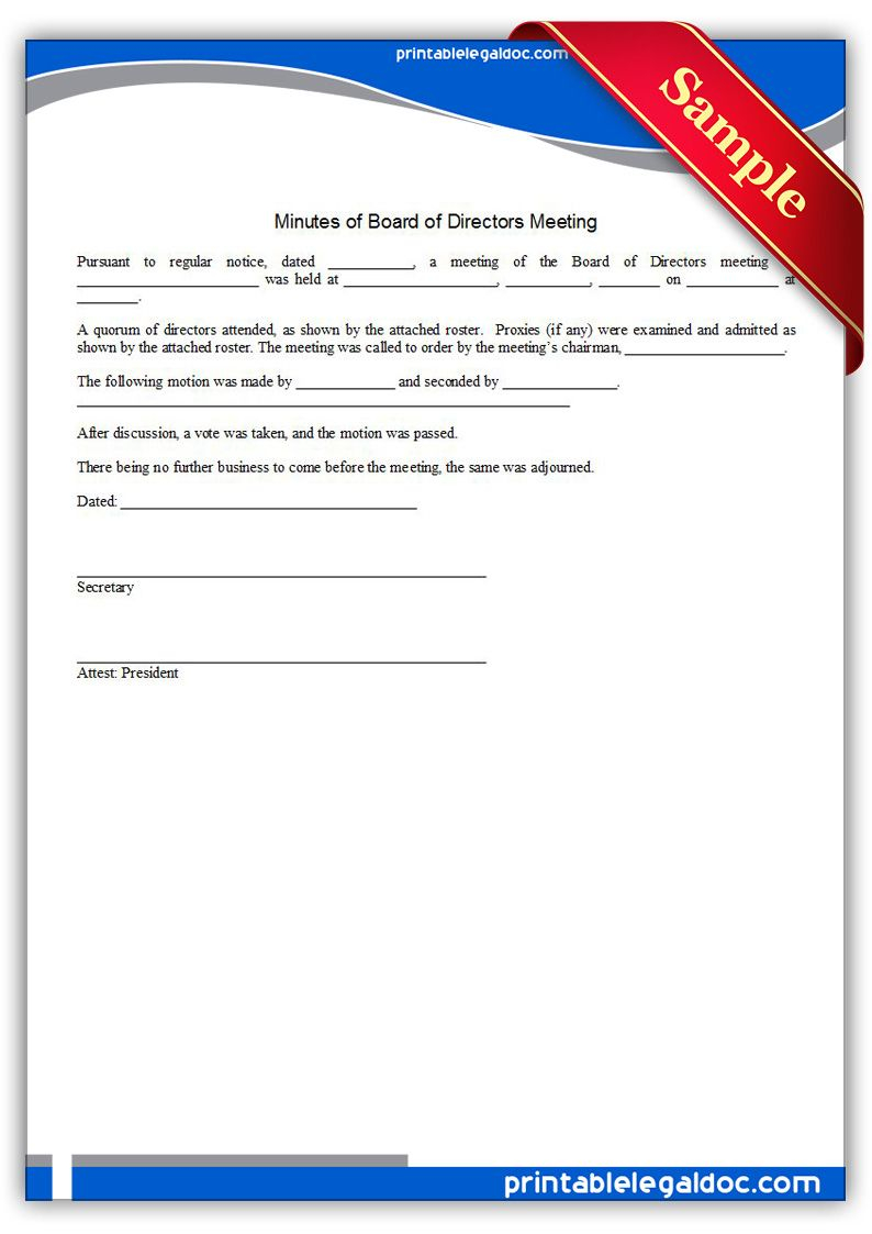 Free Printable Minutes Of Board Of Directors Meeting Form regarding dimensions 794 X 1123