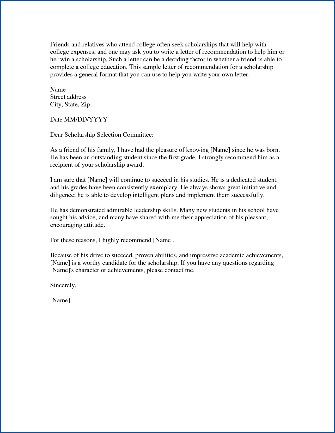 Free Printable Scholarship Letter Of Recommendation inside proportions 1285 X 1660