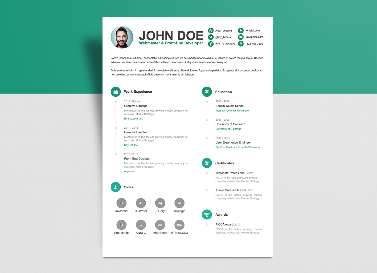 Free Psd Resume Cv Template For Webmasters Front End inside proportions 1600 X 1161
