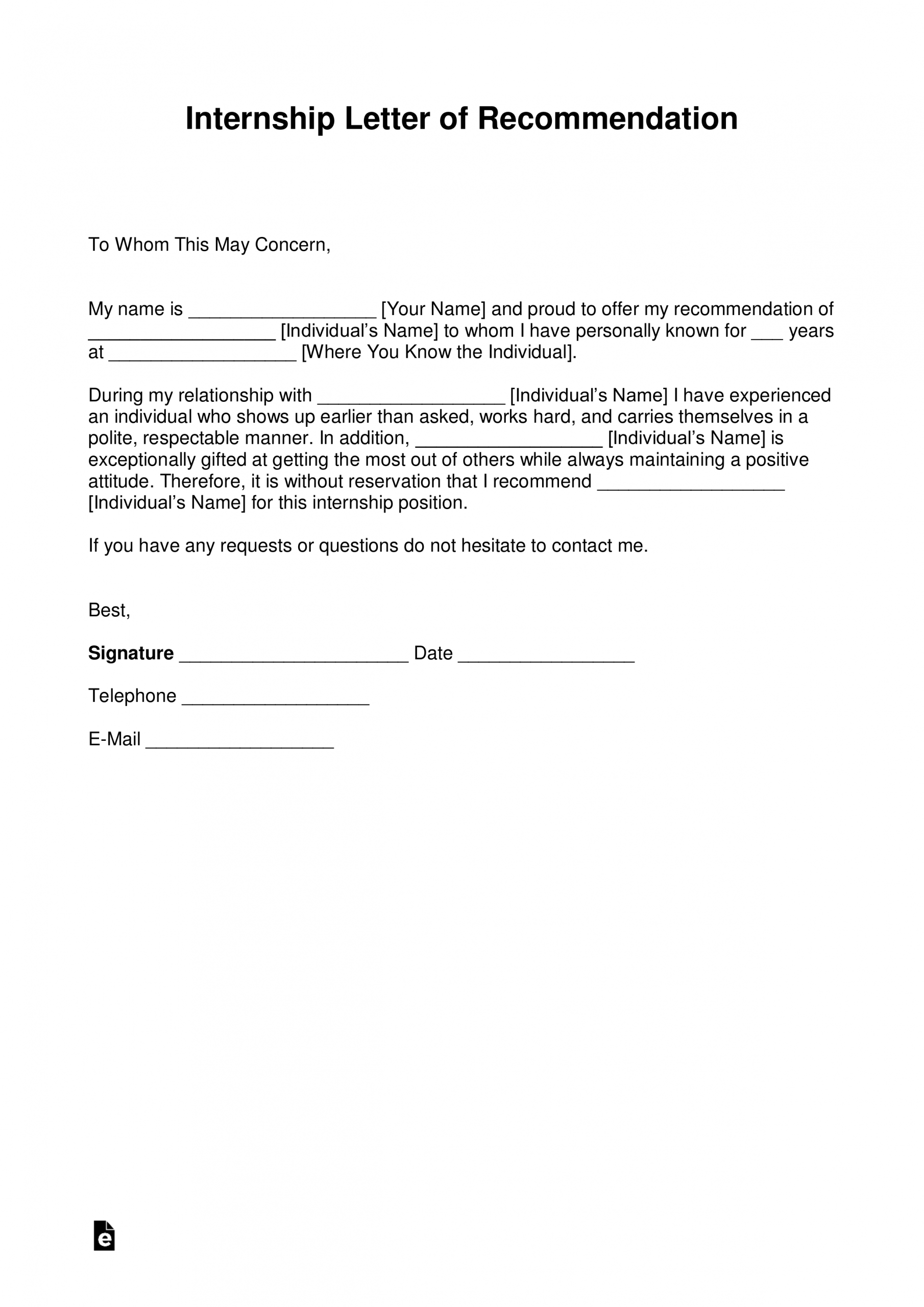 Free Recommendation Letter For Internship With Samples inside measurements 2473 X 3497