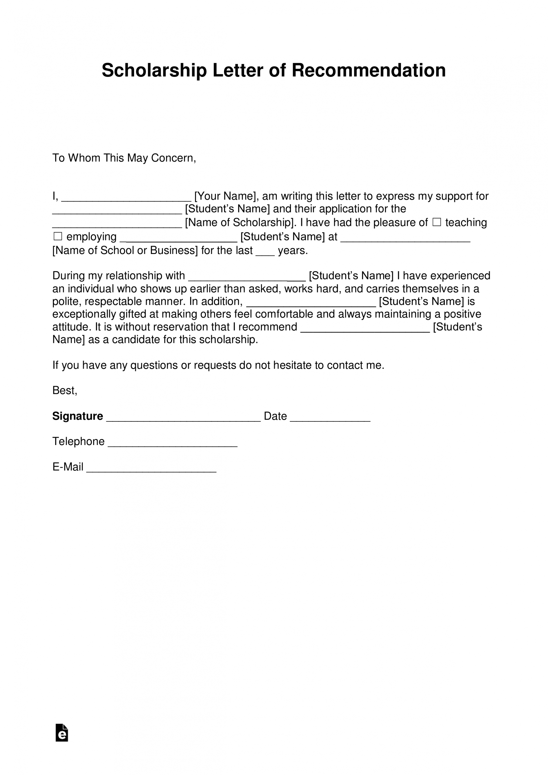 Free Recommendation Letter For Scholarship Template With inside sizing 2473 X 3497