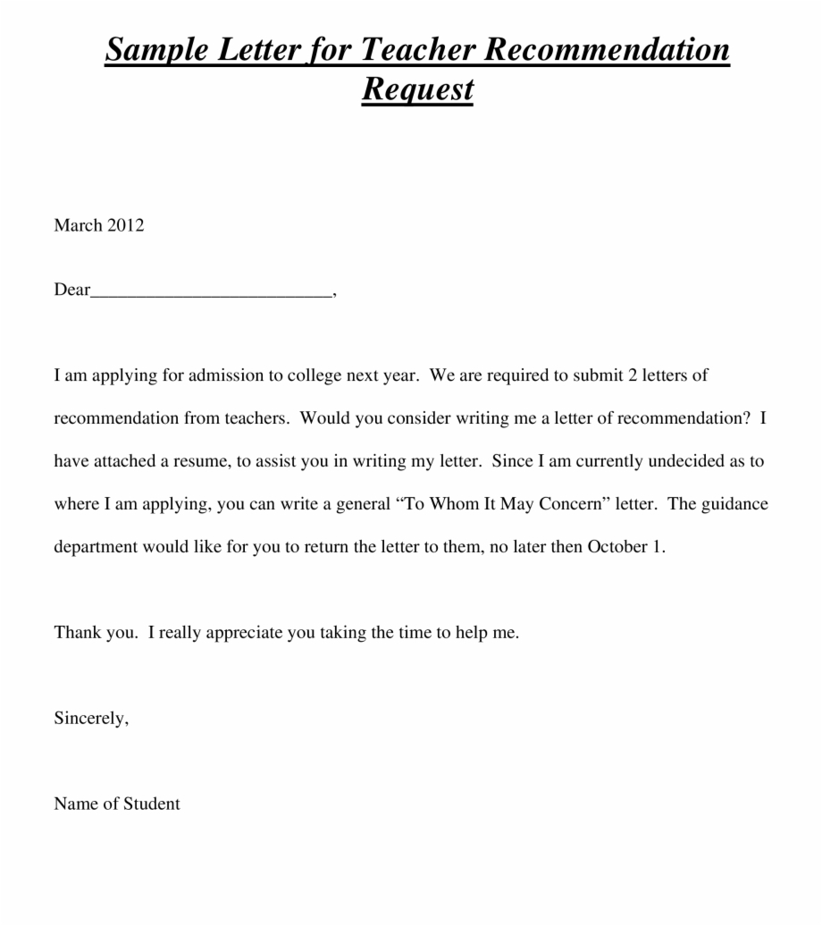 Free Recommendation Letter Request For Teacher Templates within dimensions 920 X 1036