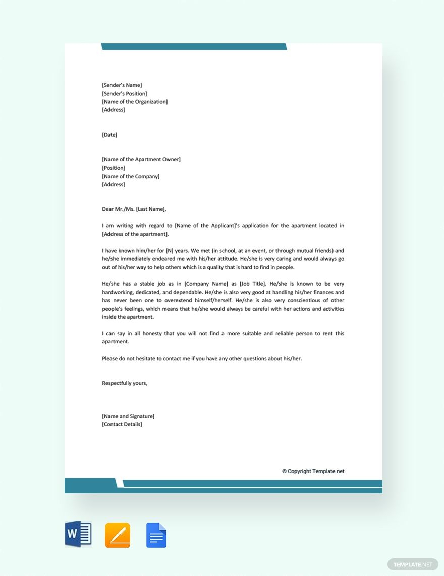 Free Reference Letter For Apartment Personal Reference in size 880 X 1142