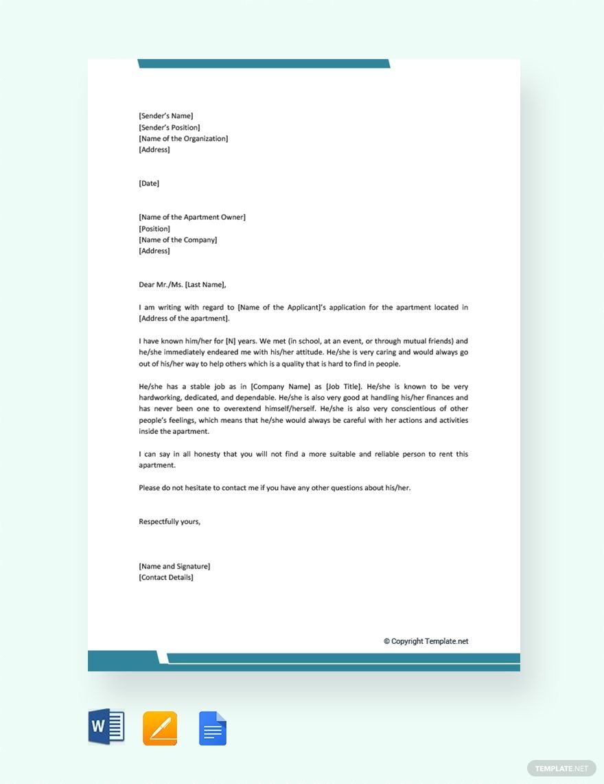 Free Reference Letter For Apartment Personal Reference inside size 880 X 1142
