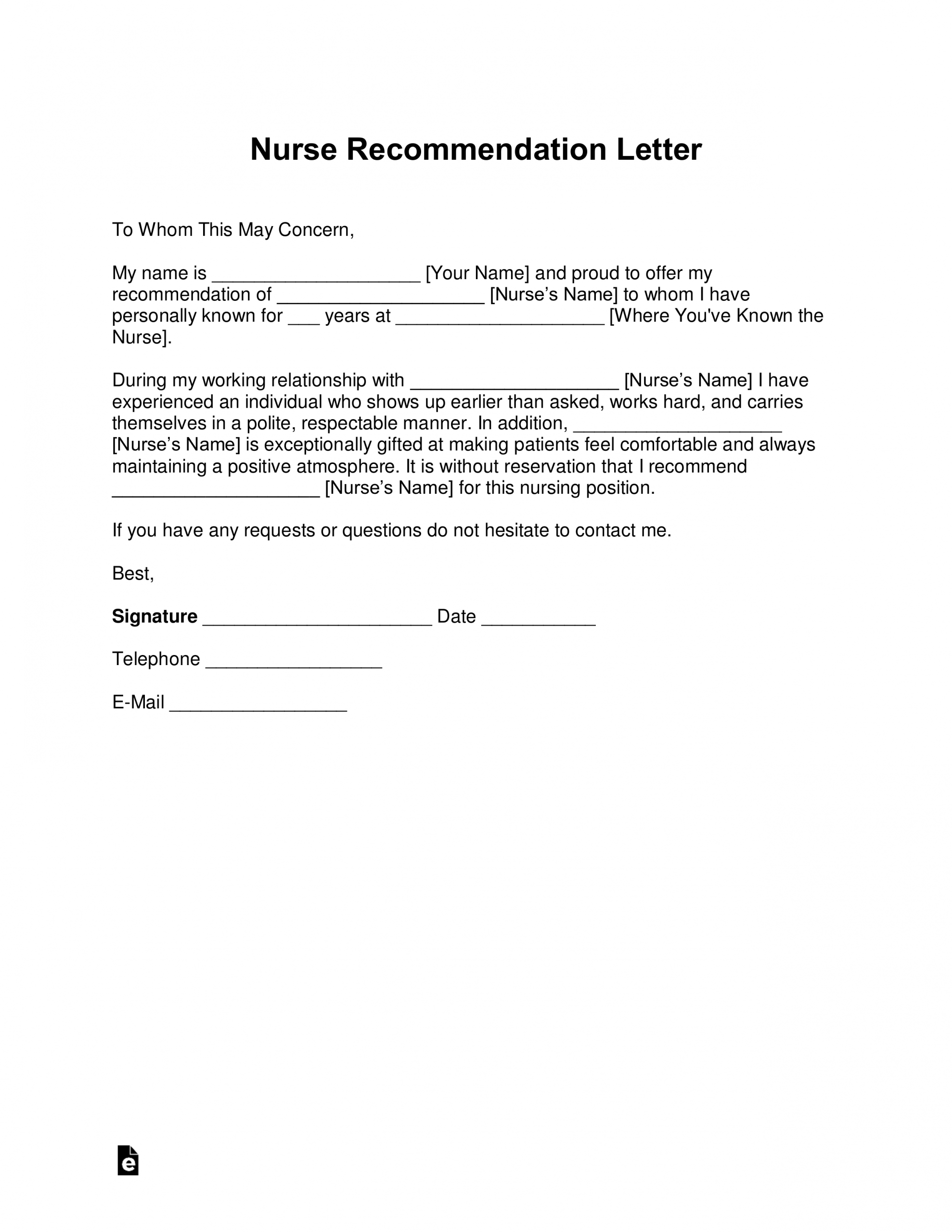 Free Registered Nurse Rn Letter Of Recommendation Template for proportions 2550 X 3301