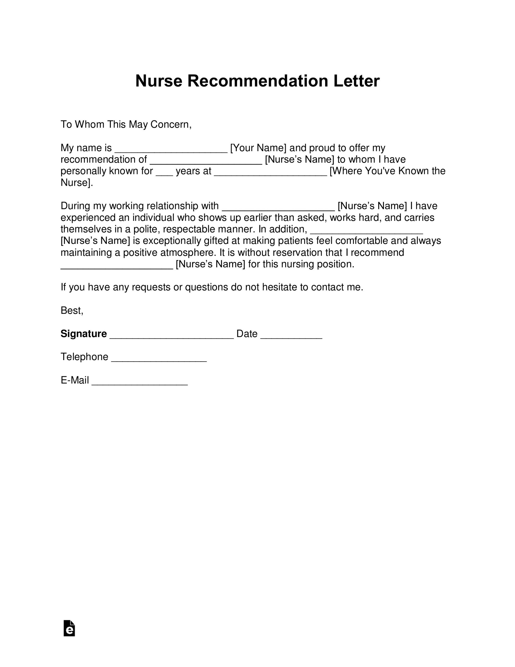 Free Registered Nurse Rn Letter Of Recommendation Template for sizing 2550 X 3301