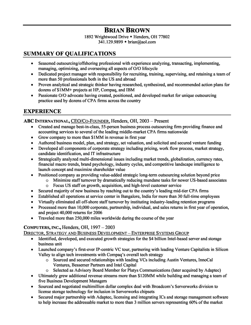 Free Resume Template Summary Qualifications Business for measurements 800 X 1035