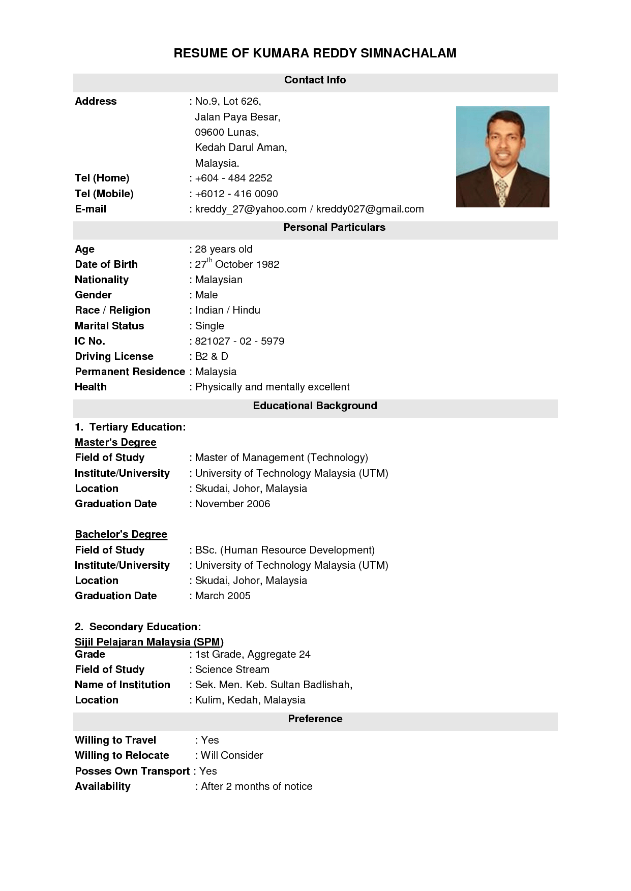 Free Resume Templates Malaysia Sample Resume Format inside proportions 1241 X 1753