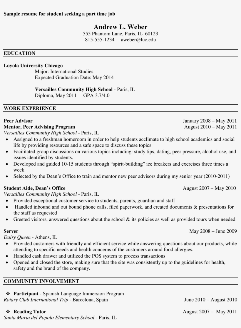 Free Sample Job For College Student Templates Resume For for sizing 820 X 1113
