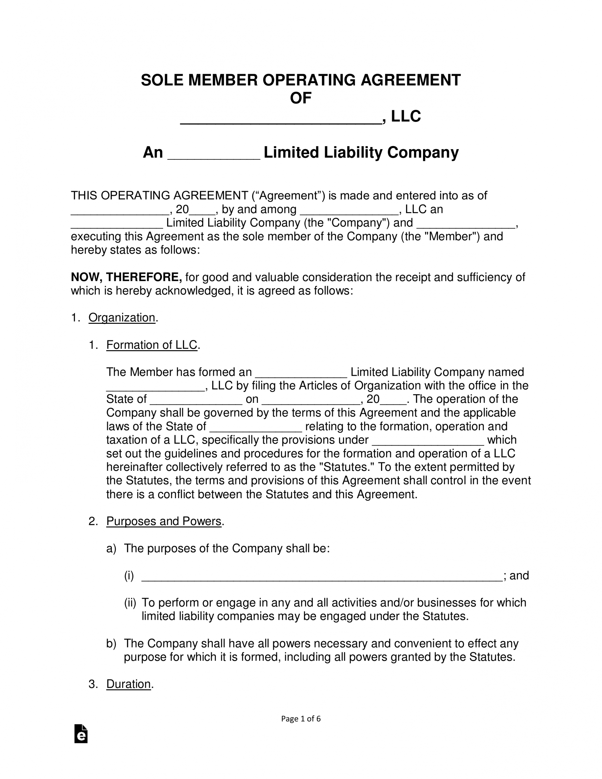 Free Single Member Llc Operating Agreement Template Pdf for sizing 2550 X 3301