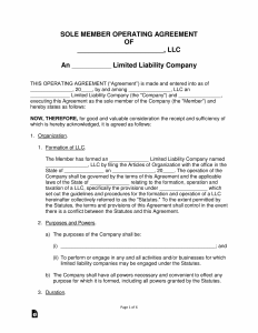 Free Single Member Llc Operating Agreement Template Pdf throughout proportions 2550 X 3301