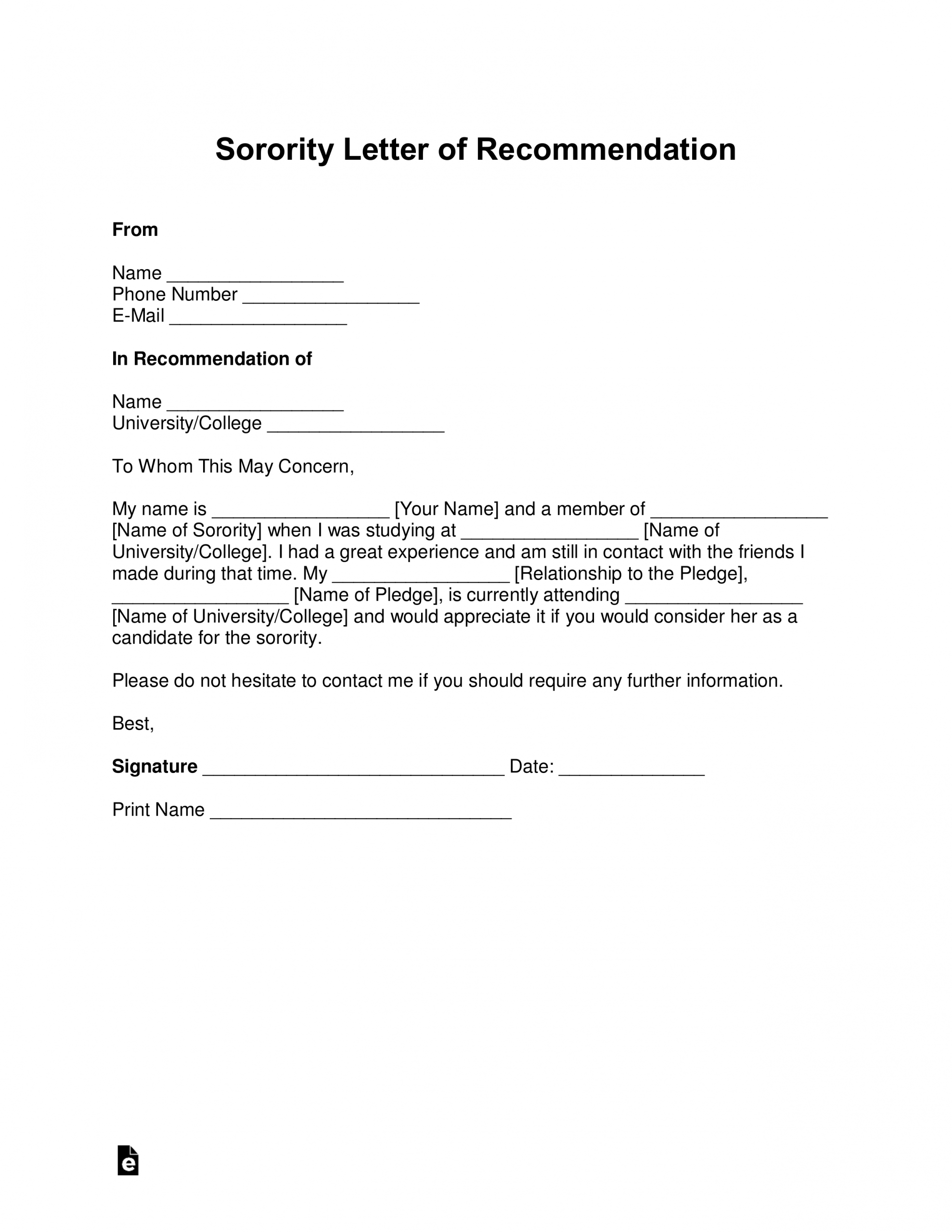 Free Sorority Recommendation Letter Template With Samples for size 2550 X 3301