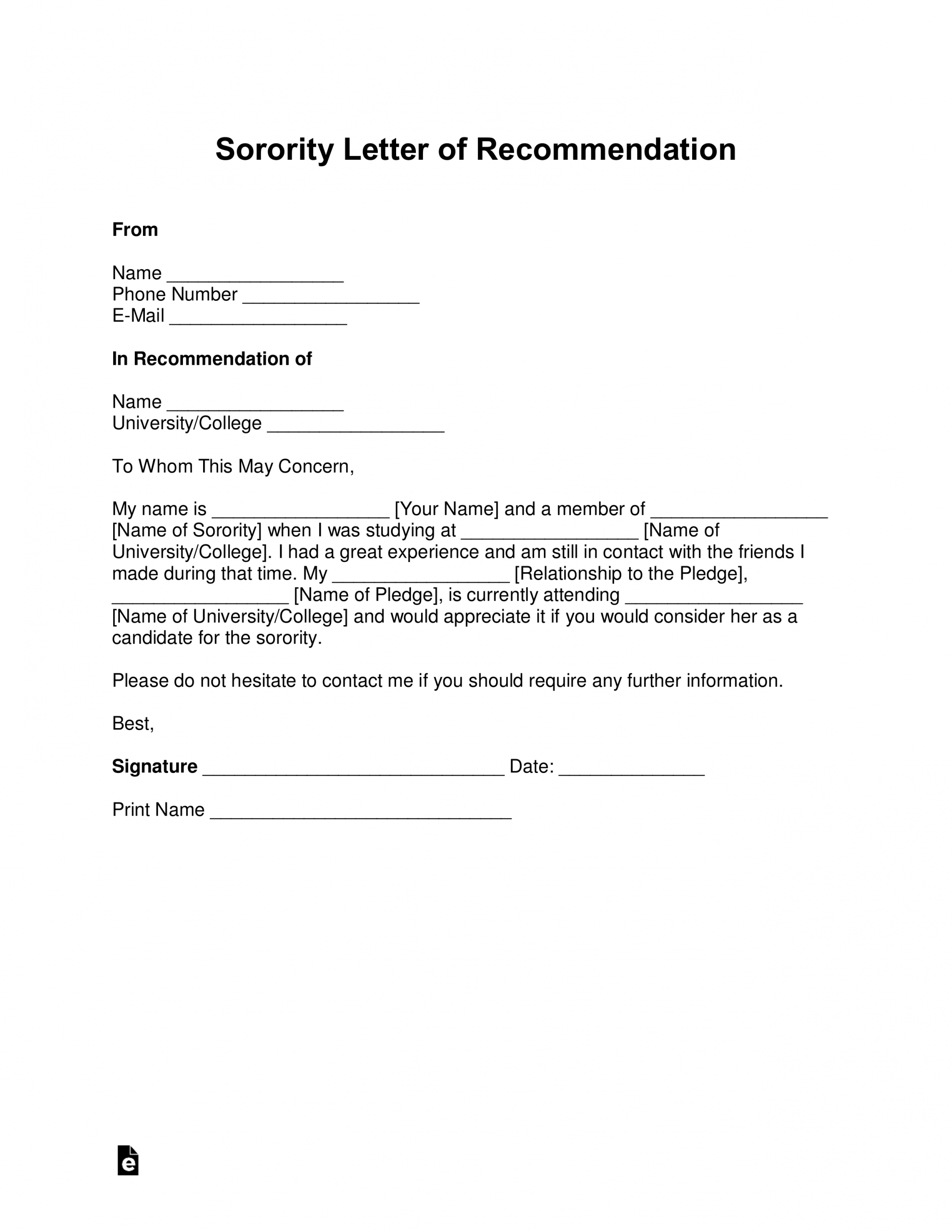 Free Sorority Recommendation Letter Template With Samples in sizing 2550 X 3301