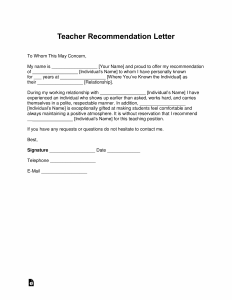 Free Teacher Recommendation Letter Template With Samples regarding measurements 2550 X 3301