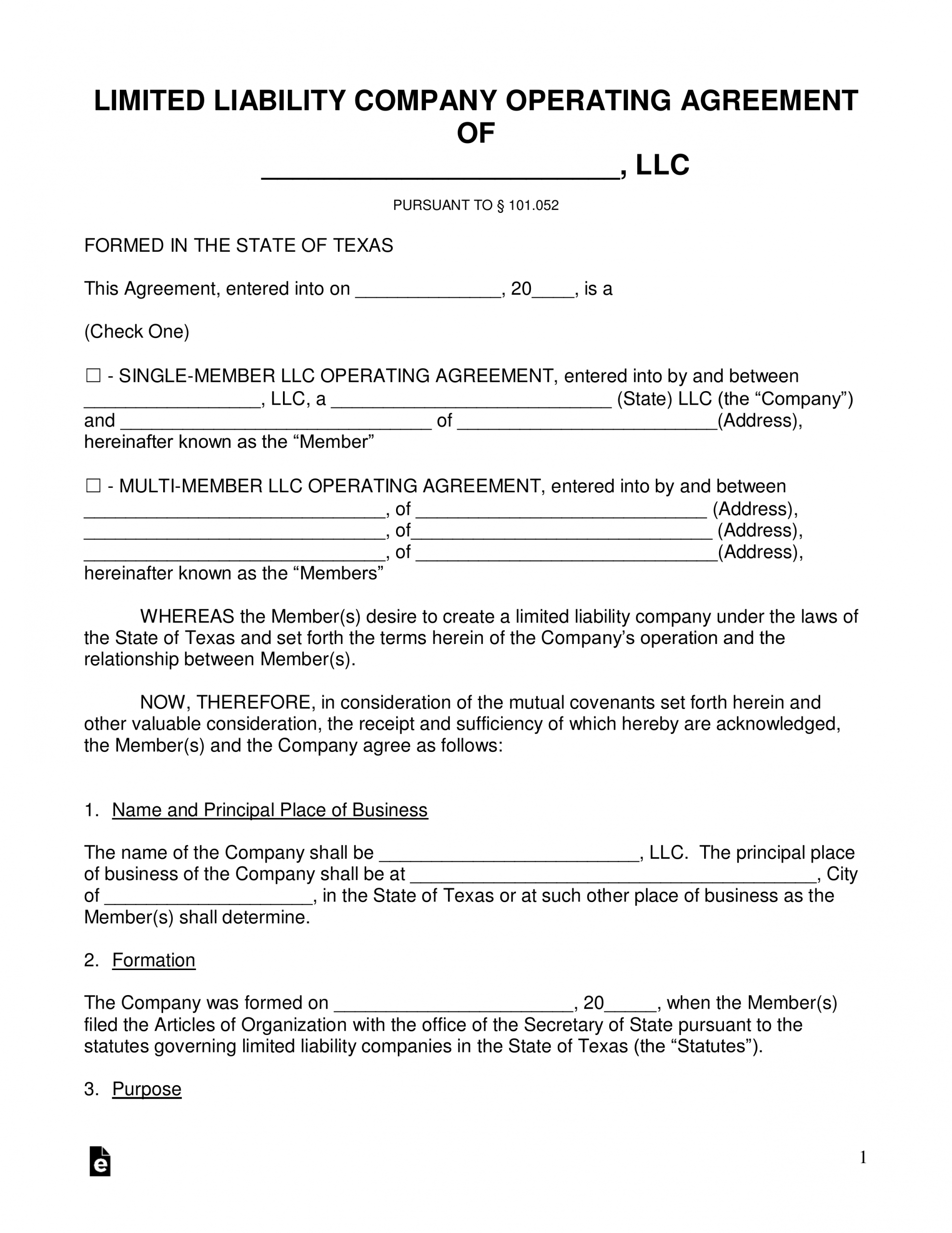 Free Texas Llc Operating Company Agreement Templates Pdf with regard to proportions 2550 X 3301