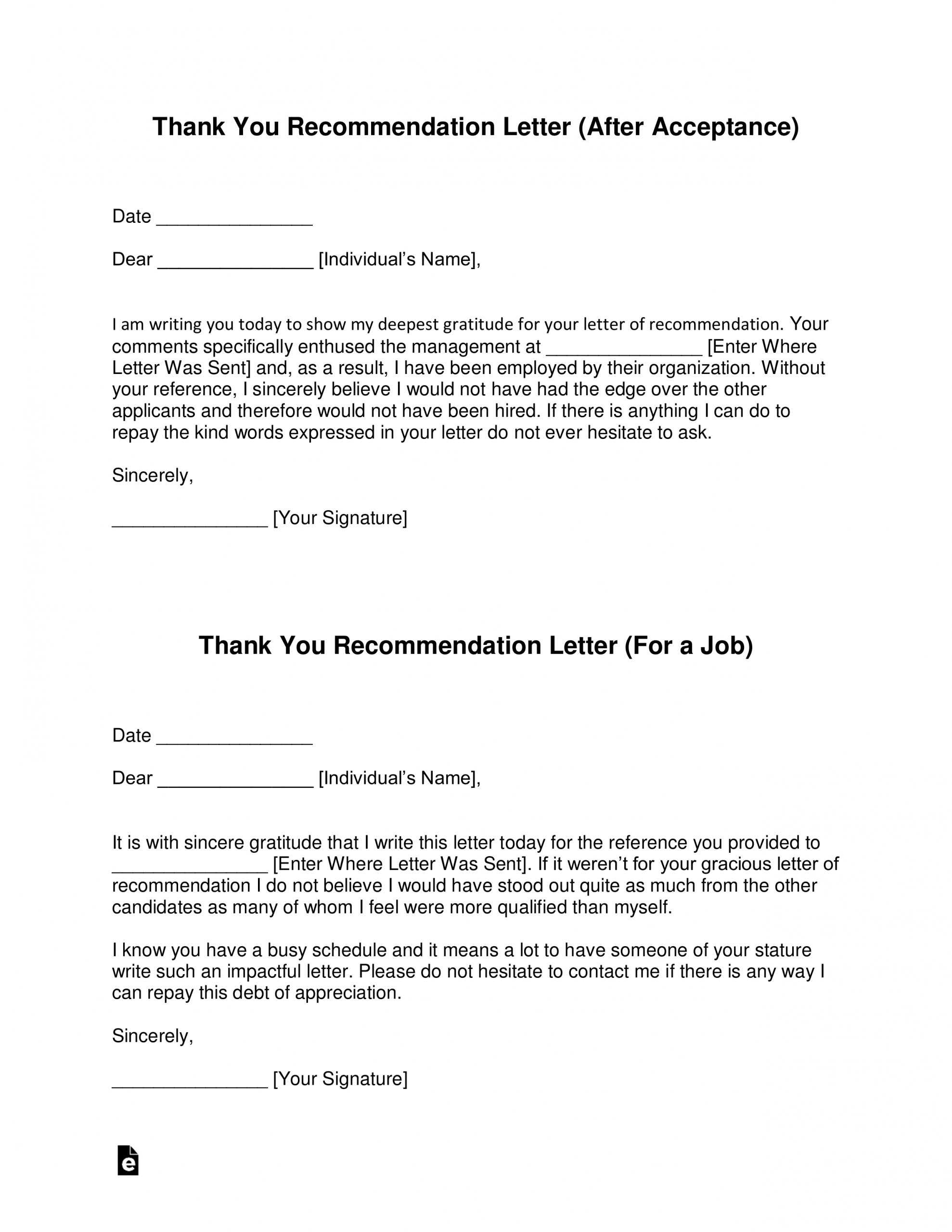 Free Thank You Letter For Recommendation Template With regarding sizing 2550 X 3301