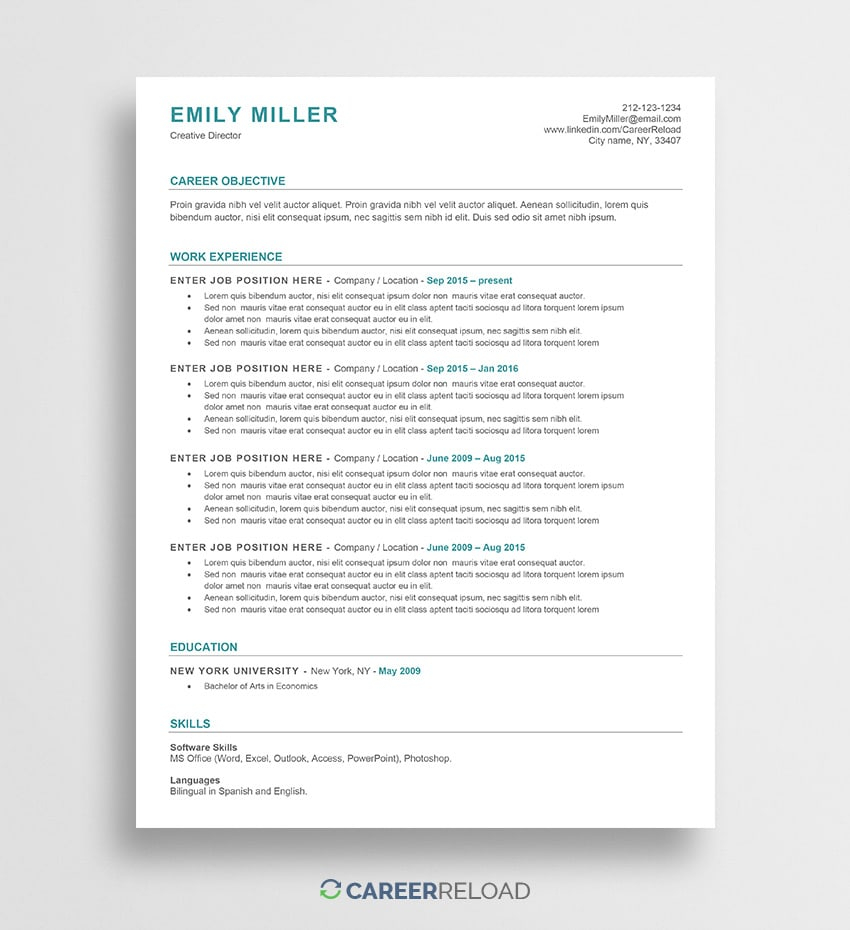 Free Word Resume Templates Free Microsoft Word Cv Templates throughout size 850 X 930