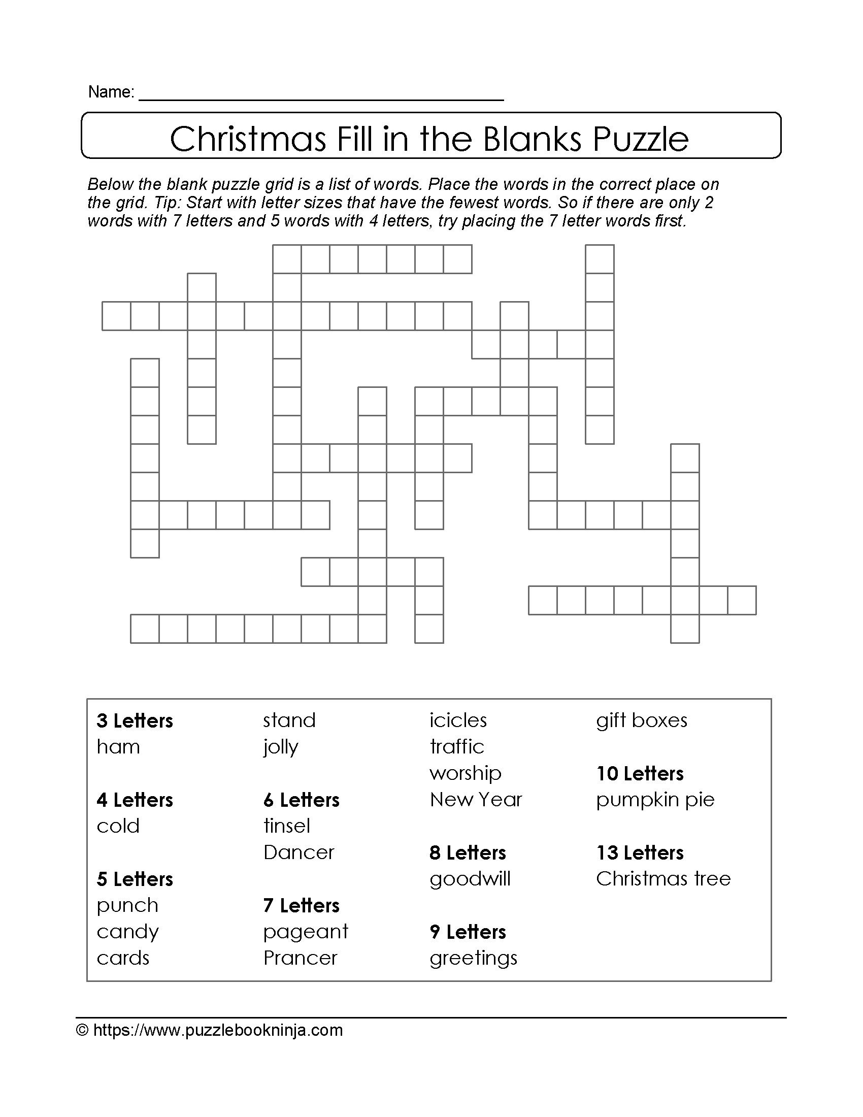 Freebie Xmas Puzzle To Print Fill In The Blanks Crossword throughout measurements 1700 X 2200