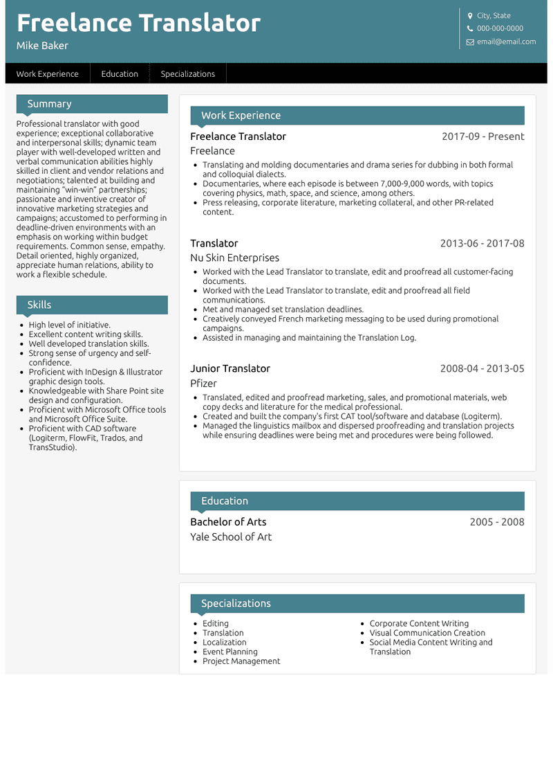 Freelance Translator Resume Samples And Templates Visualcv with measurements 800 X 1128