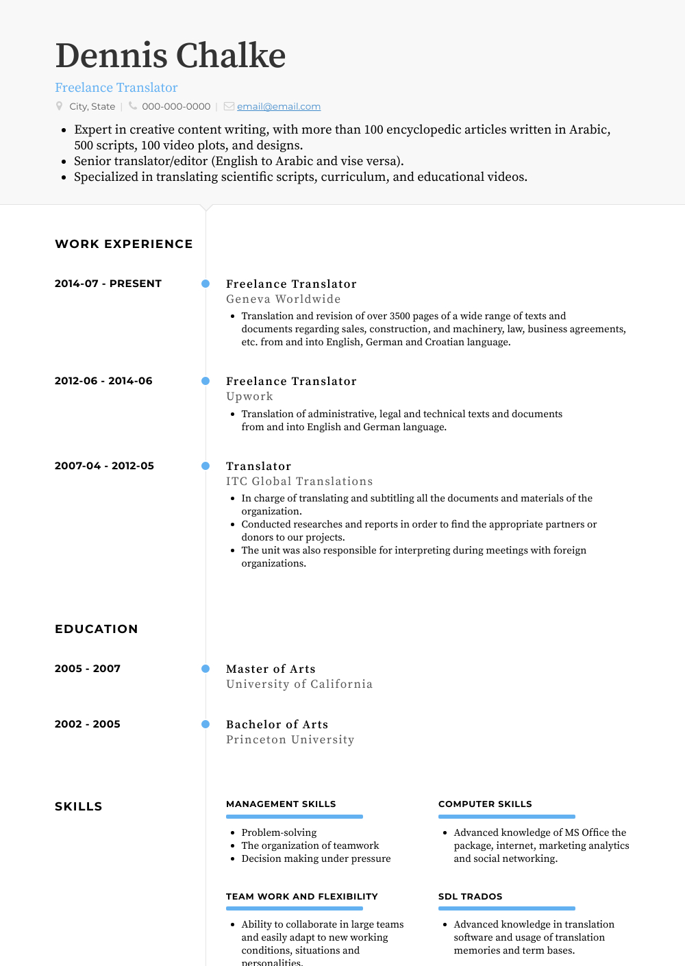 Freelance Translator Resume Samples Templates Visualcv inside measurements 1000 X 1410