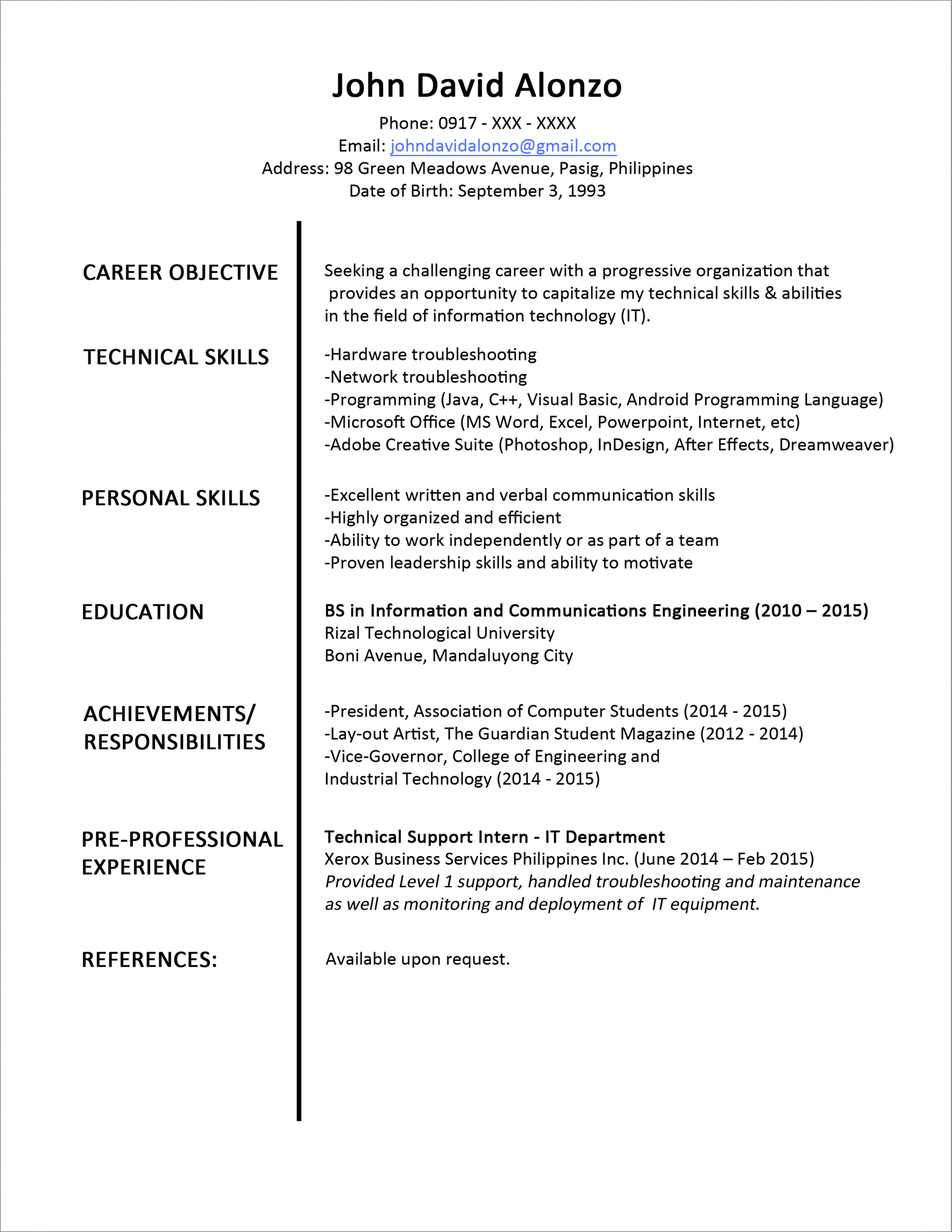 Fresh Graduate Cv Template Word Akali with regard to proportions 2550 X 3300