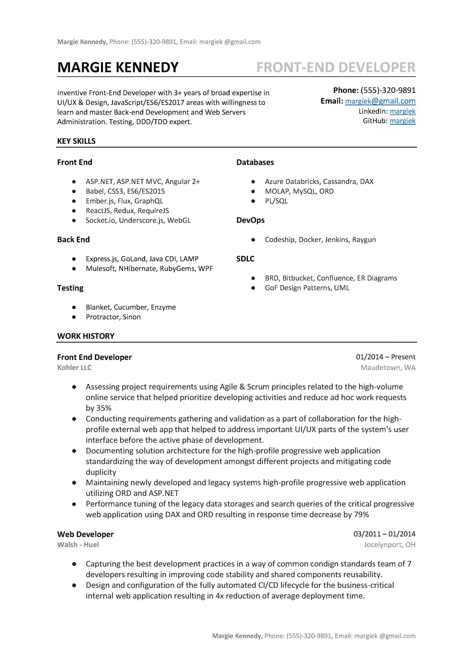 Front End Developer Resume Sample Template Word Pdf with regard to proportions 2481 X 3508