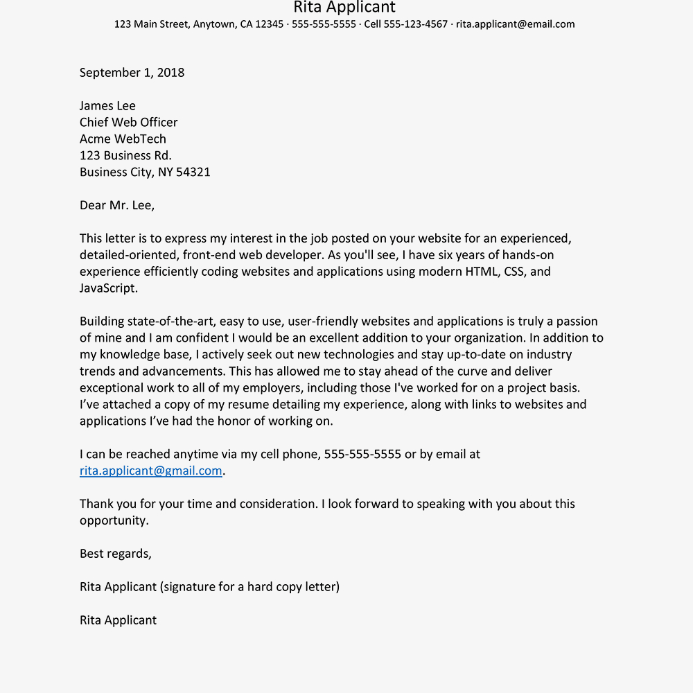 Front End Web Developer Cover Letter And Resume Examples for measurements 1000 X 1000