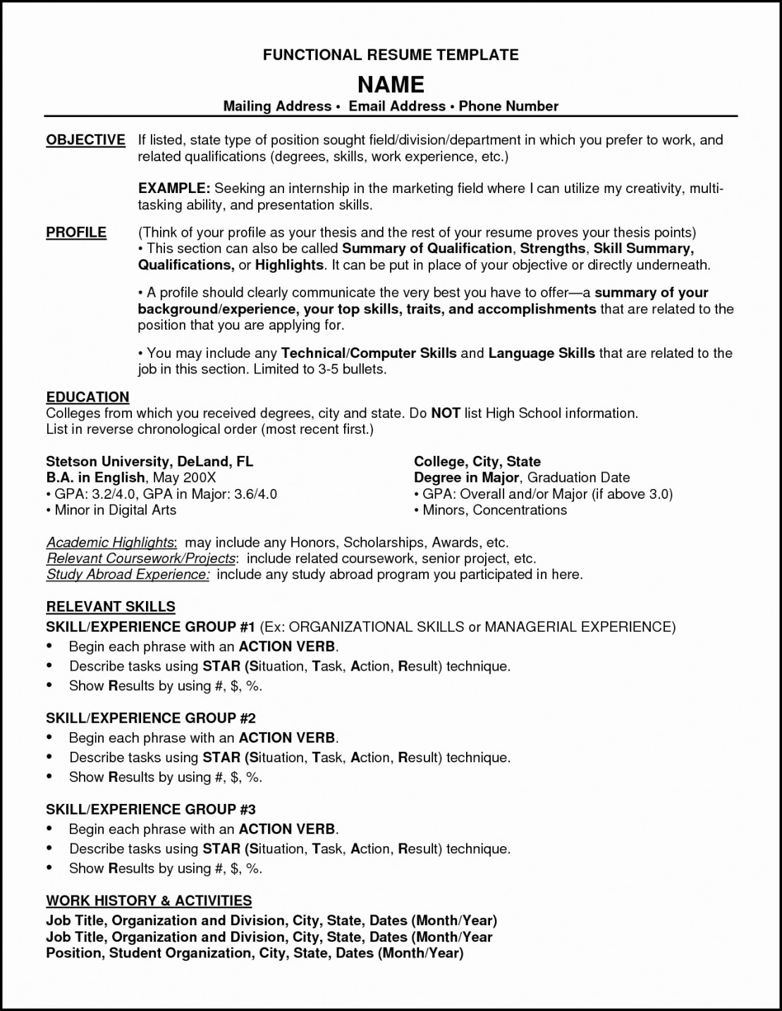 Functional Chronological Resume Template Resume Template intended for size 1109 X 1435