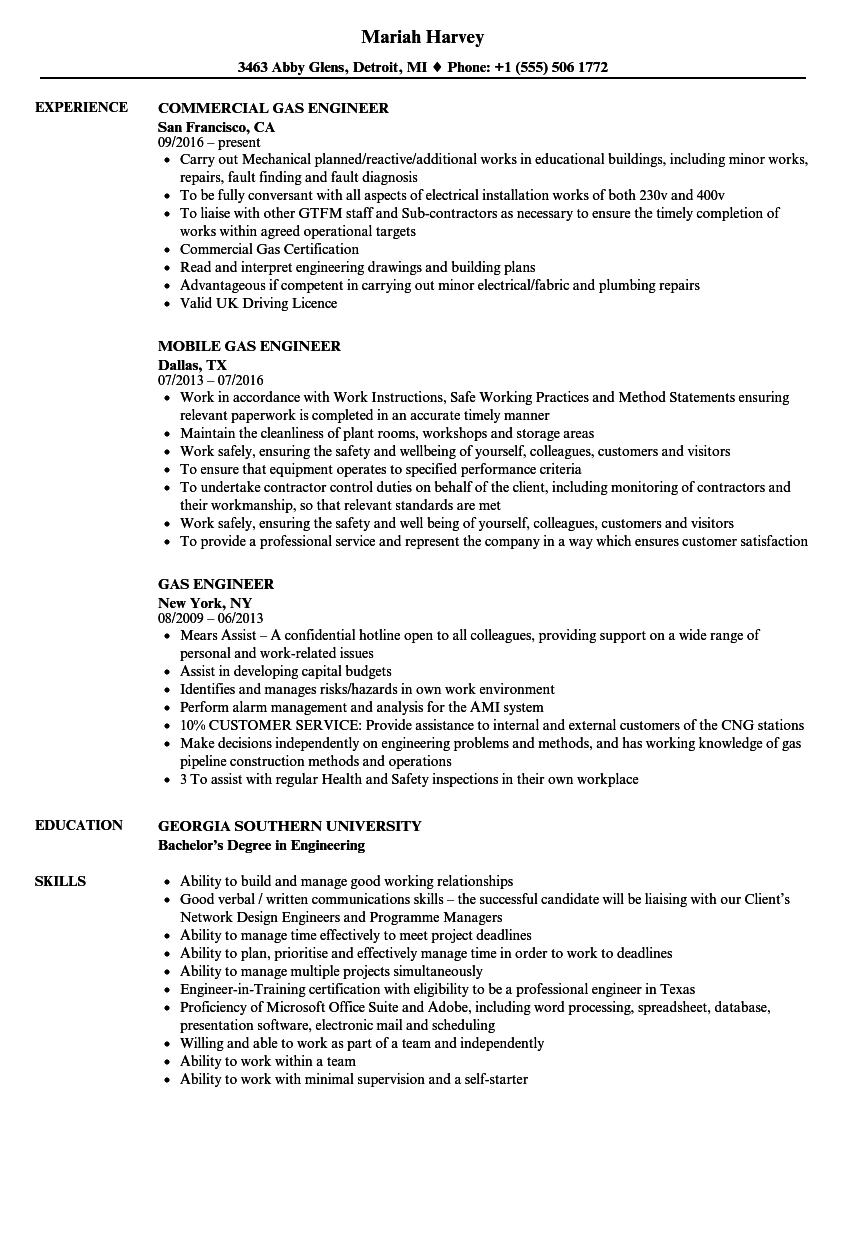 Gas Engineer Resume Samples Velvet Jobs for proportions 860 X 1240