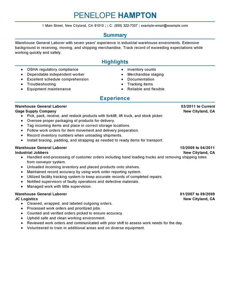 General Labor Resume Skills With Images Good Resume for size 800 X 1035