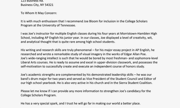 General Letter Of Recommendation For High School Student Enom for proportions 1000 X 1294