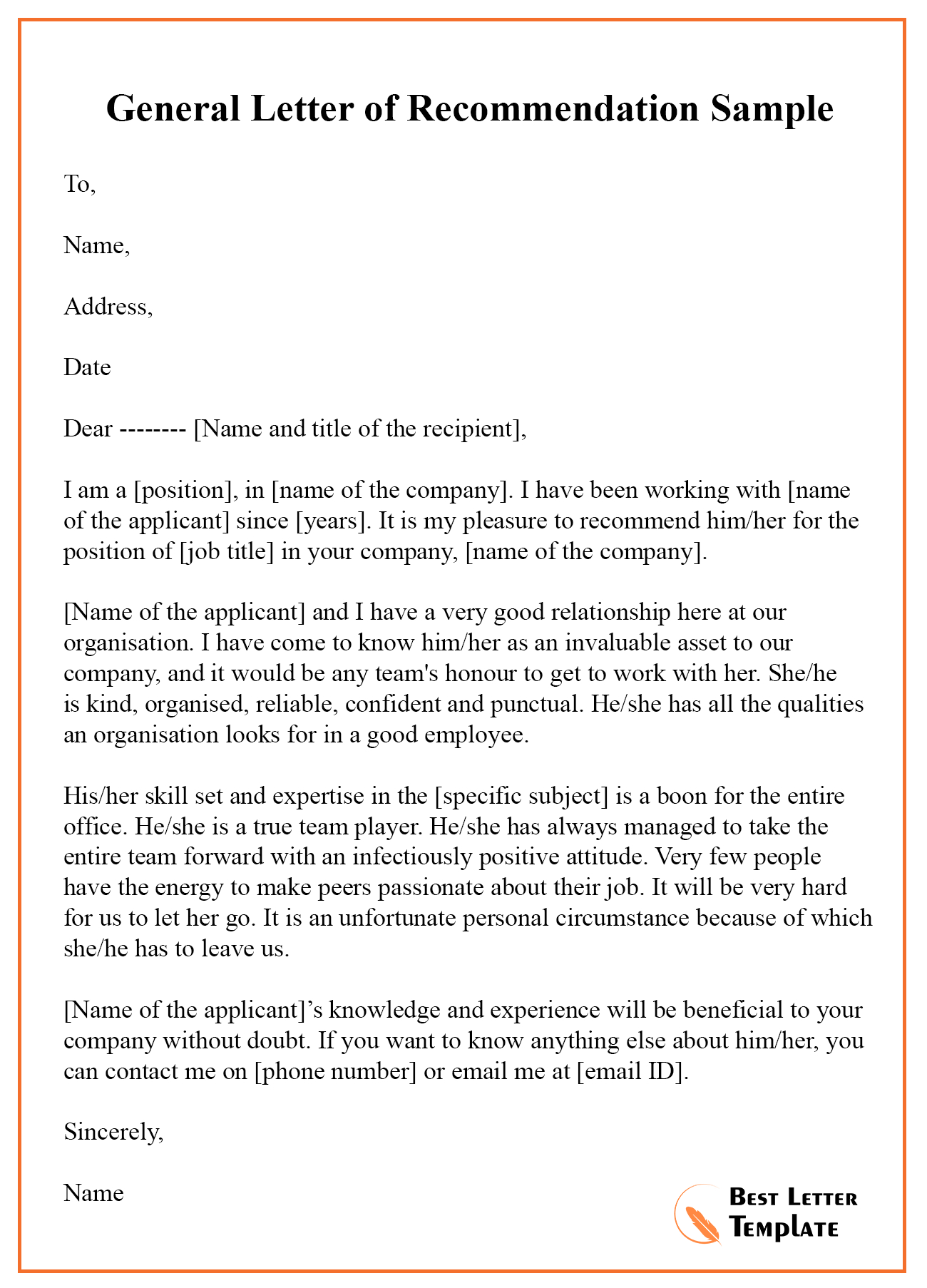 General Letter Of Recommendation Sample Best Letter Template with regard to sizing 1300 X 1806