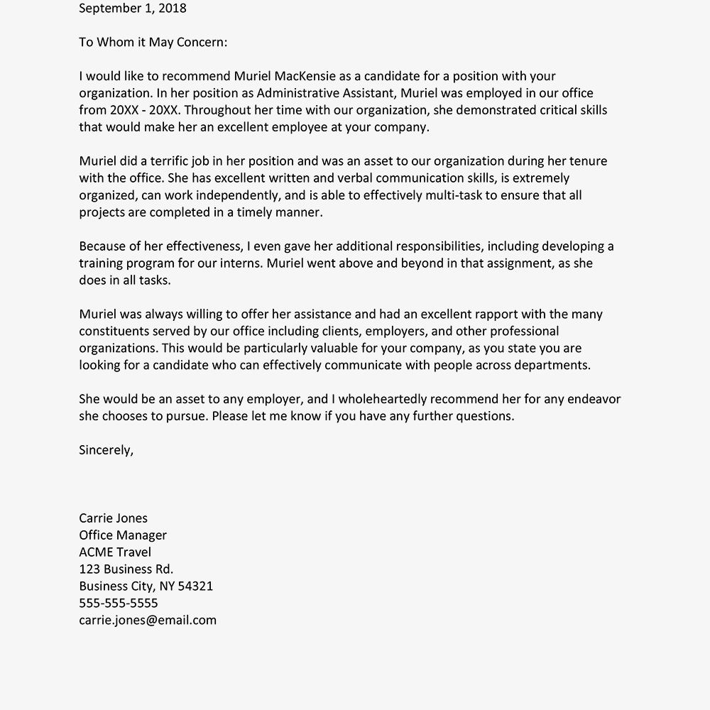 Generic Letter Of Recommendation For Employee Debandje within size 1000 X 1000